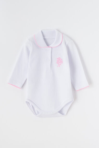Body z kołnierzykiem biało-różowe