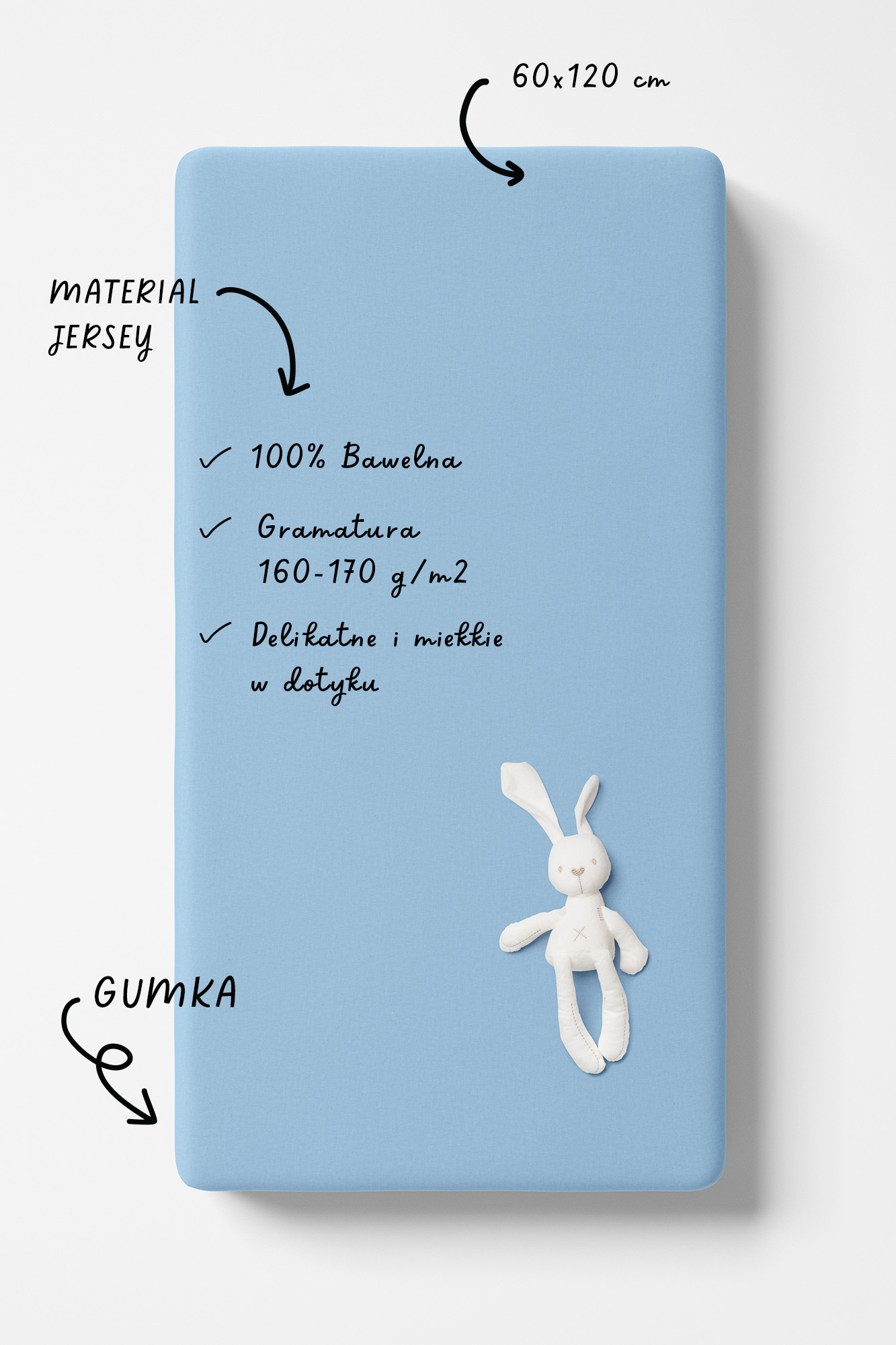 Prześcieradło jersey z gumką dla dzieci- niebieskie - obrazek 3