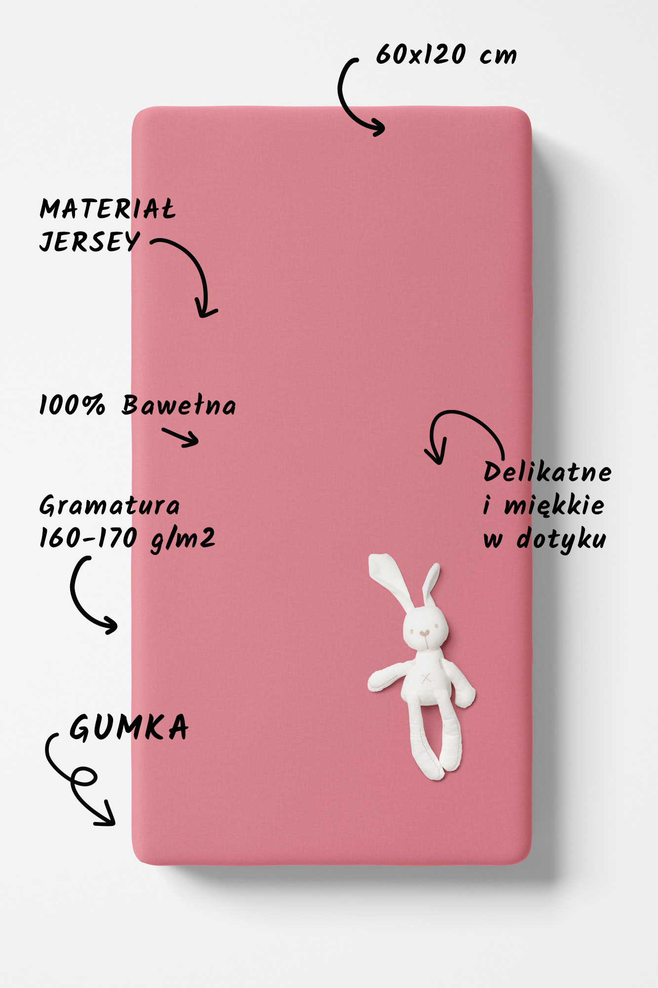 Prześcieradło jersey z gumką dla dzieci- różowe ciemniejsze - obrazek 3