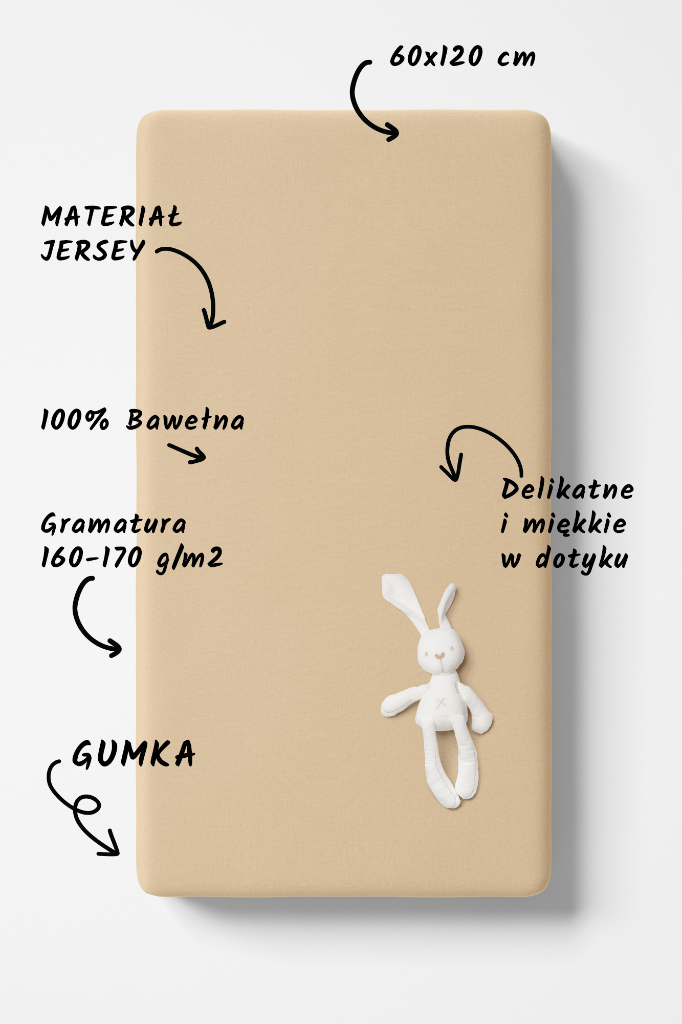 Prześcieradło jersey z gumką dla dzieci- beżowe - obrazek 3