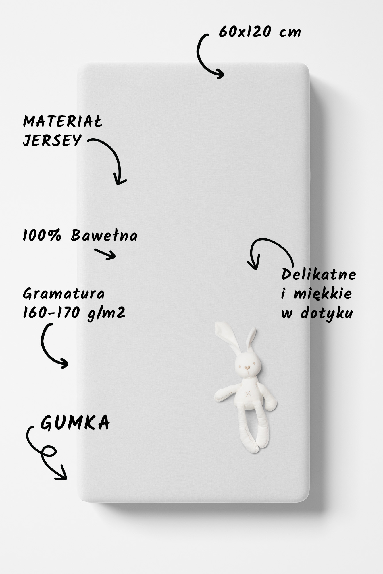 Prześcieradło jersey z gumką dla dzieci- białe - obrazek 3