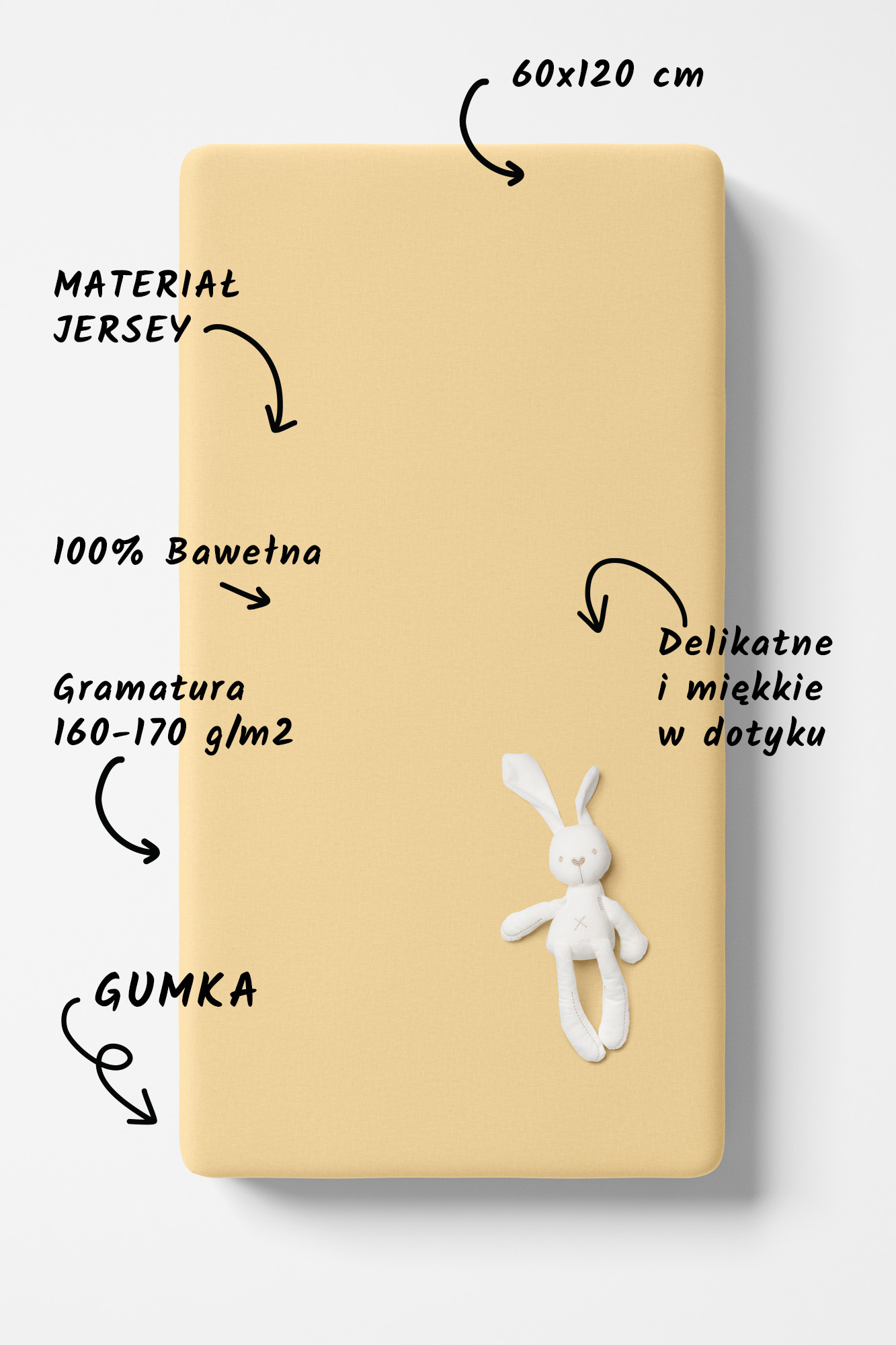 Prześcieradło jersey z gumką dla dzieci- żółte - obrazek 3