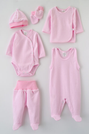 Komplet wyprawkowy różowy ażur