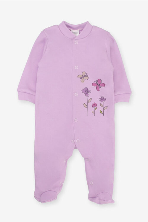 Pajacyk niemowlęcy fioletowy kwiatki martex