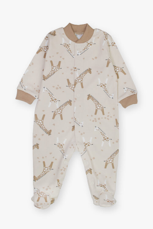 Pajacyk niemowlęcy beżowe żyrafki polska szwalnia